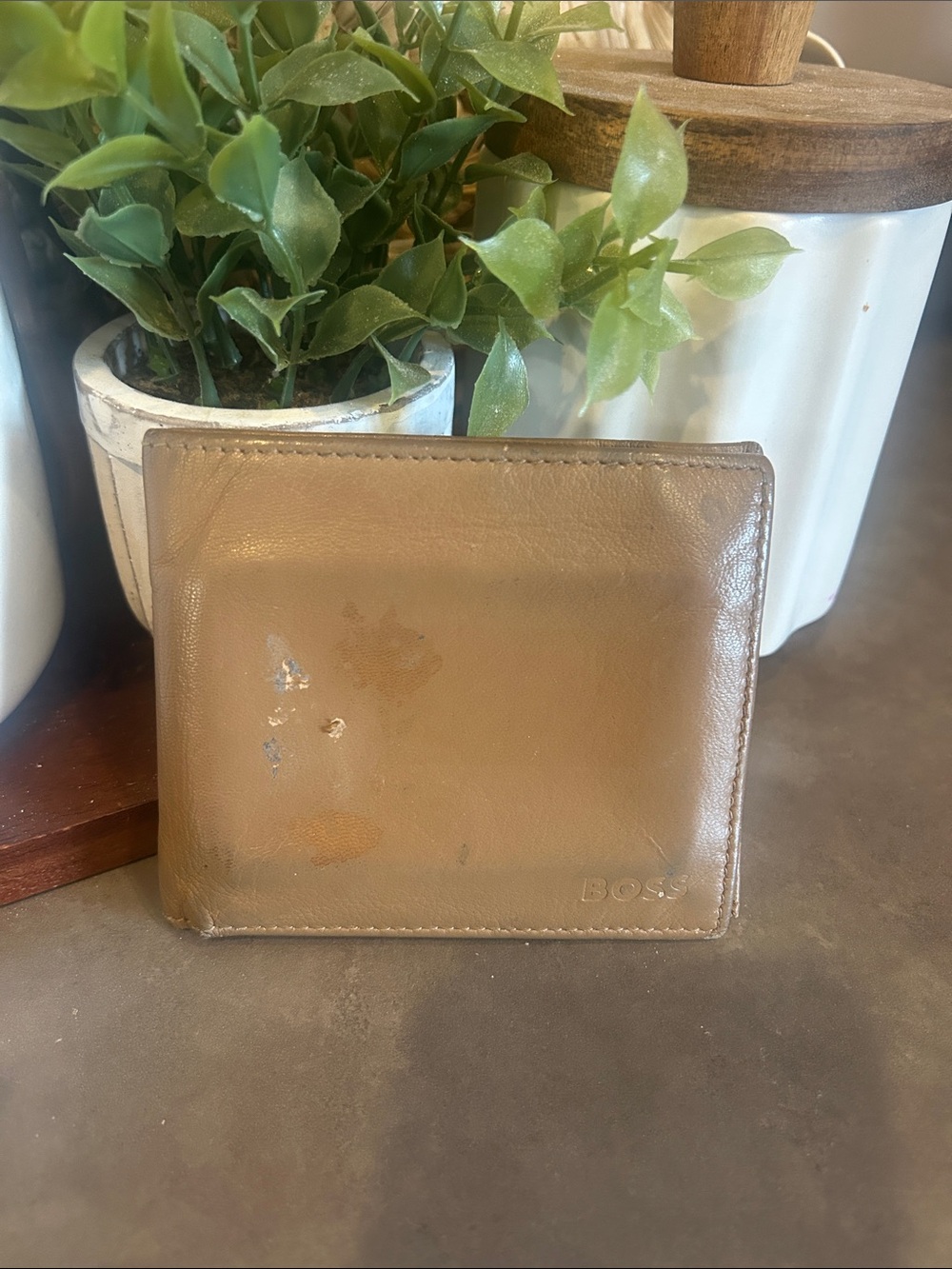 BOSS Tan Leather Bifold Wallet